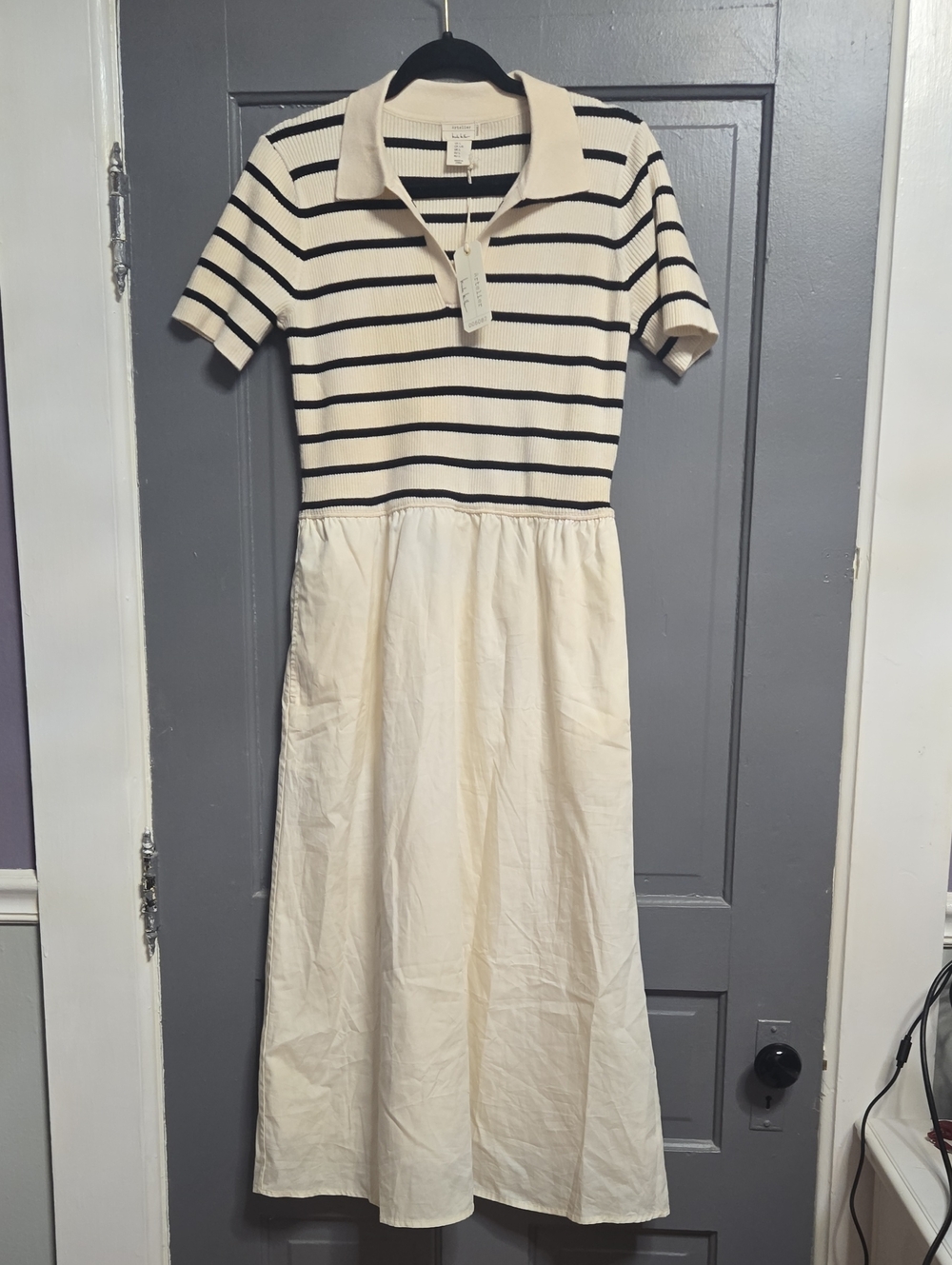 NWT Artelier Nicole Miller Polo Top Cream & Black Midi Dress